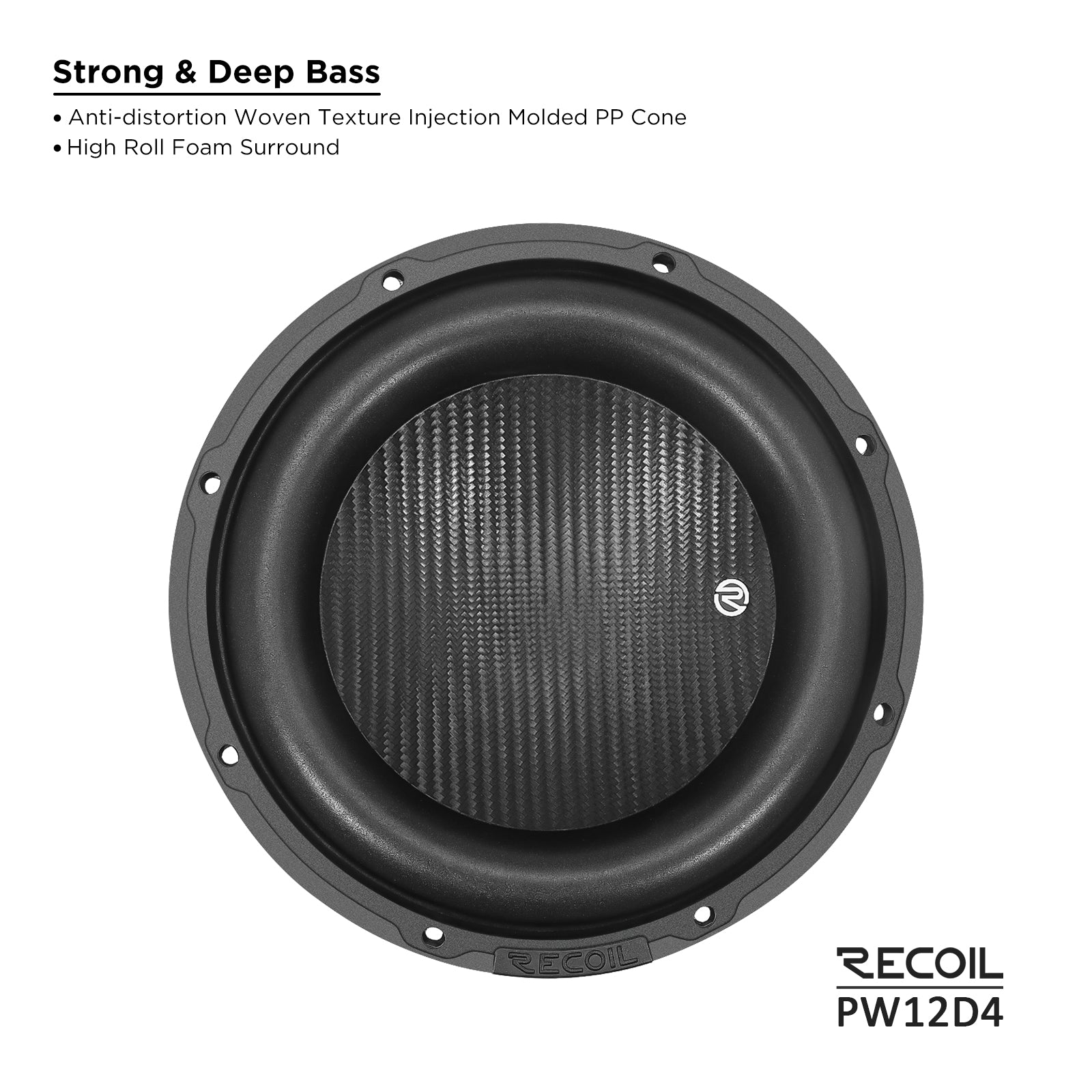 PW12D4 - Echo Pro 12 Inch Subwoofer - 1,400 Watts Power Dual 4 OHM Voice Coil, 2.5" Black-coated 4 Layer High Temperature Voice Coil, Competition Grade Impp Cone
