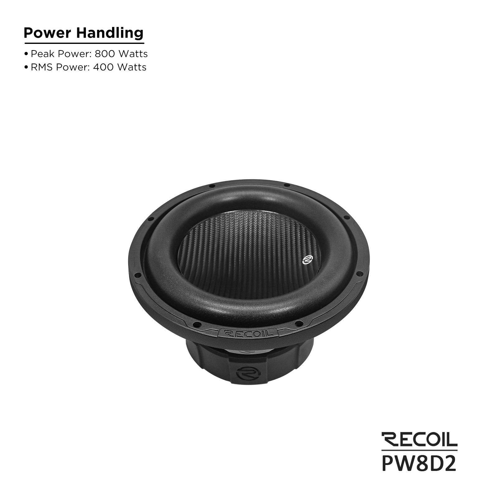 PW8D2 - Echo Pro 8 Inch Subwoofer - 800 Watts Power Dual 2 OHM Voice Coil, 2" Black-coated 4 Layer High Temperature Voice Coil, Competition Grade Impp Cone