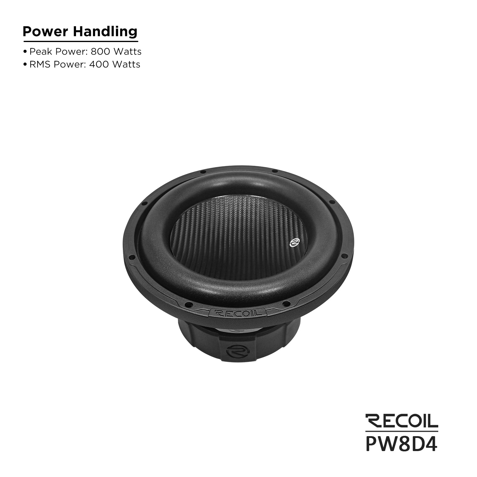 PW8D4 - Echo Pro 8 Inch Subwoofer - 800 Watts Power Dual 4 OHM Voice Coil, 2" Black-coated 4 Layer High Temperature Voice Coil, Competition Grade Impp Cone