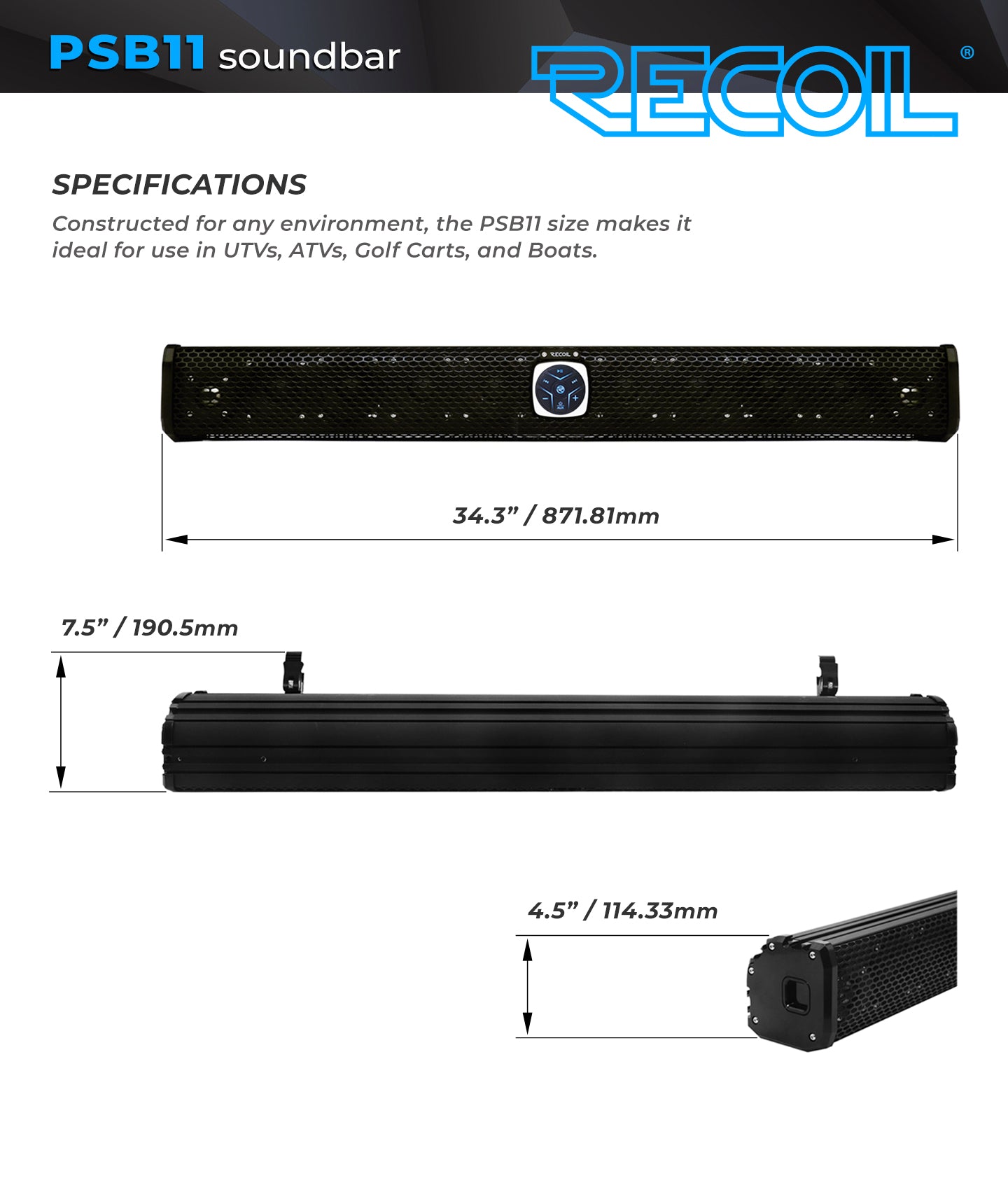 PSB11 - Waterproof Amplified 11-speaker Sound Bar with Remote Control