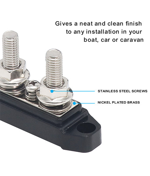 S2P-516 - Busbar Dual 5/16” Studs and #8 Screw Terminal Power Distribution Block with Ring Terminals Pair (red & Black)