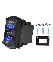 SDV-B - Snap-in Double Voltmeter, Blue LED Display, Rocker Switch Style Voltage, Monitor with Adaptor Plate for Car, RV, Truck, UTV, Boat, Dual Battery Packs