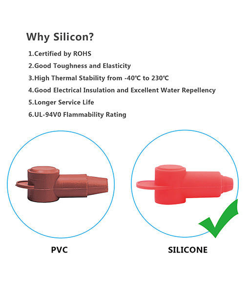 STC20-6 - Silicone Terminal Covers for Alternator Battery Stud and Power Junction Blocks, Fits 2-2/0awg Wire, 3 Red and 3 Black Pairs (6 Pack)