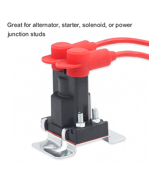STC40-4 - Silicone Terminal Covers for Alternator Battery Stud and Power Junction Blocks Fits 2/0-4/0 AWG Wire 2 Red and 2 Black Pairs (4 Pack)