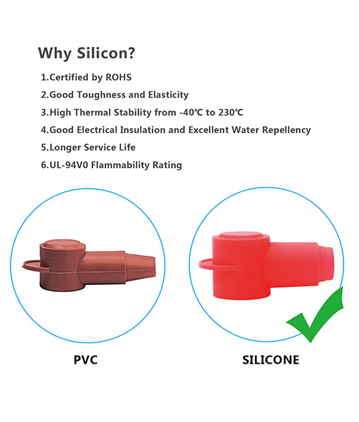 STC40-4 - Silicone Terminal Covers for Alternator Battery Stud and Power Junction Blocks Fits 2/0-4/0 AWG Wire 2 Red and 2 Black Pairs (4 Pack)