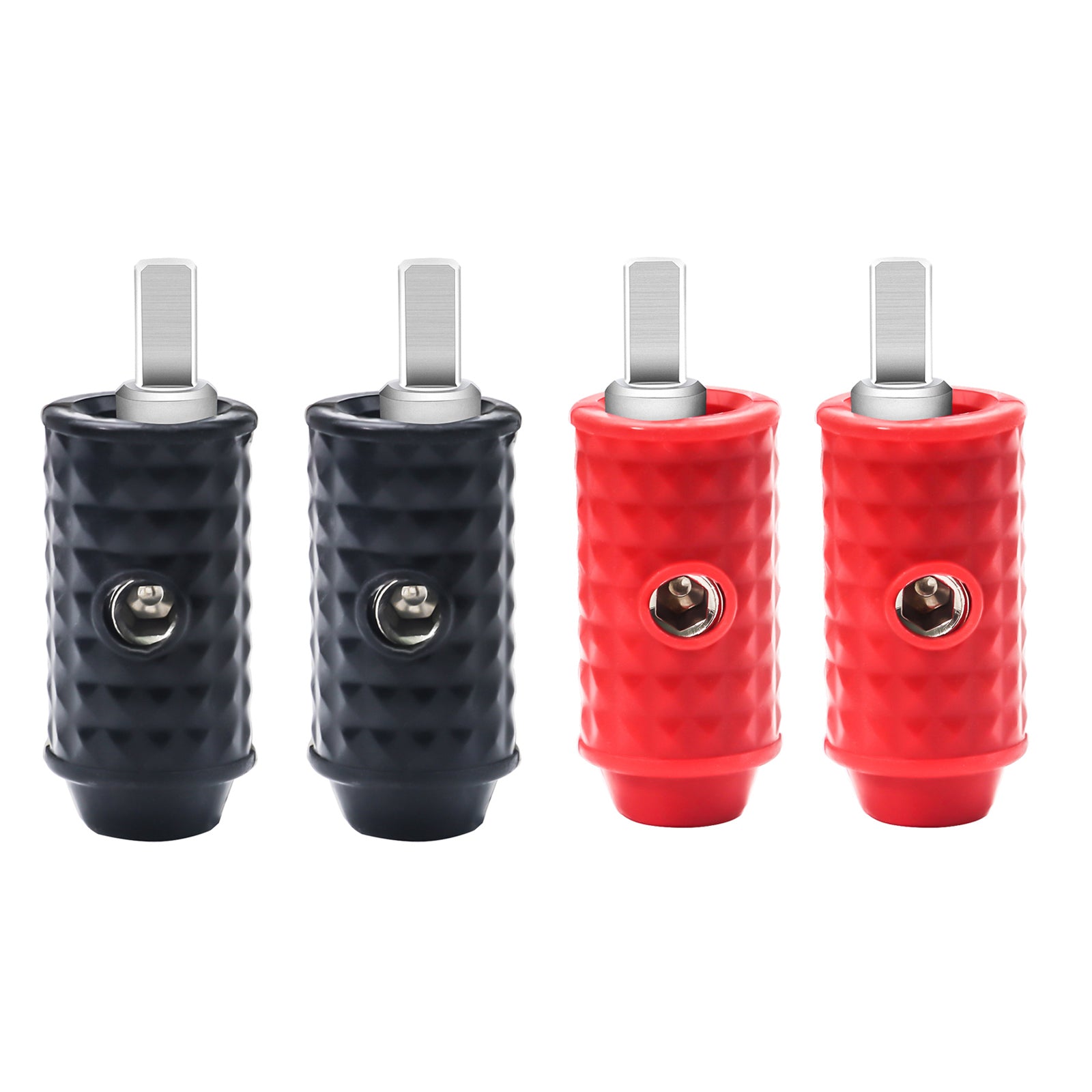 WR48Q - Two Pairs Amplifier Power/ground Input Wire Gauge Reducer Brass 4 Gauge to 8 Gauge with Red/black Silicon Covers, Marine-grade Satin Chrome Finish