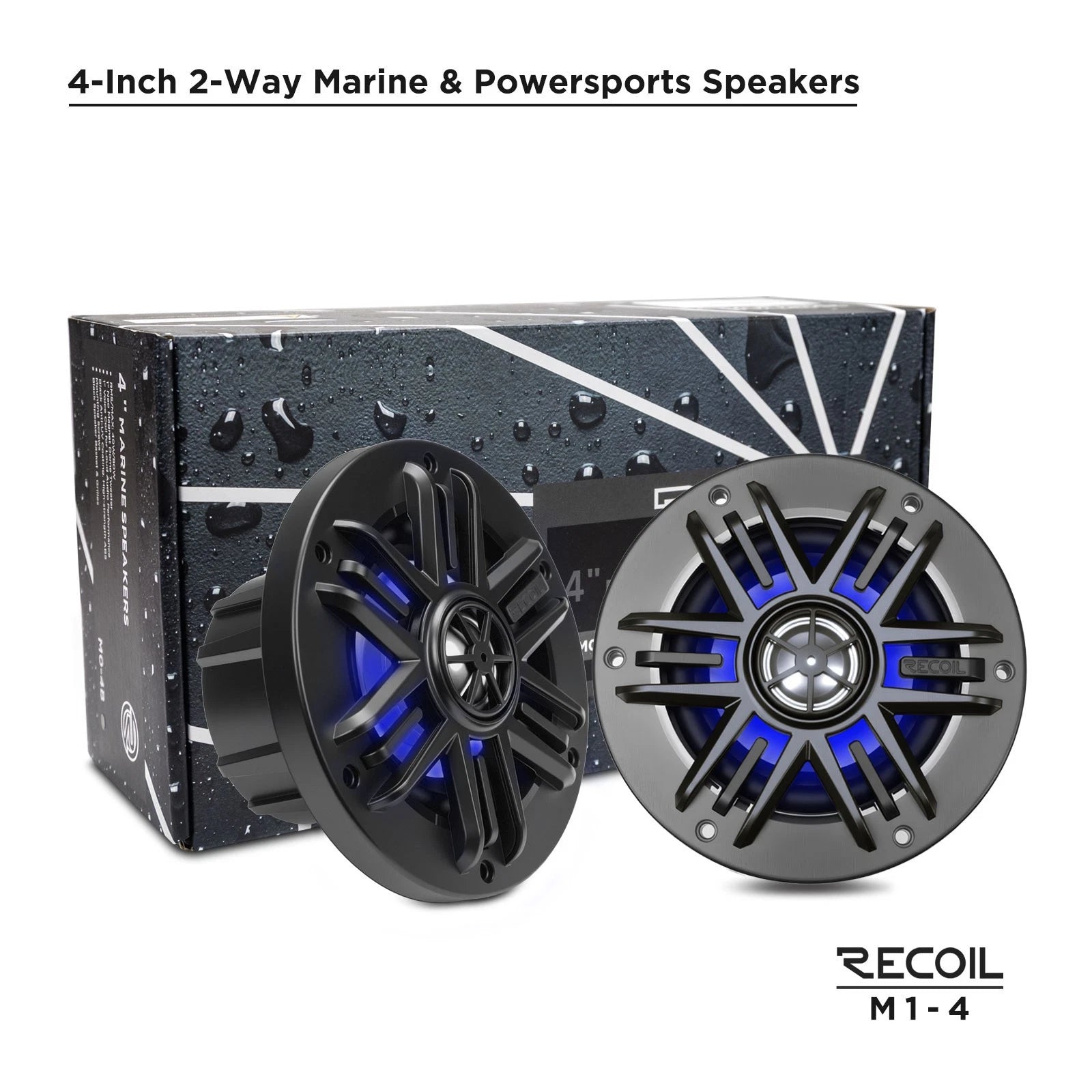 M1-4 4" Marine & Powersports Coaxial Speakers with RGB LED Lighting | 160W Max | Pair