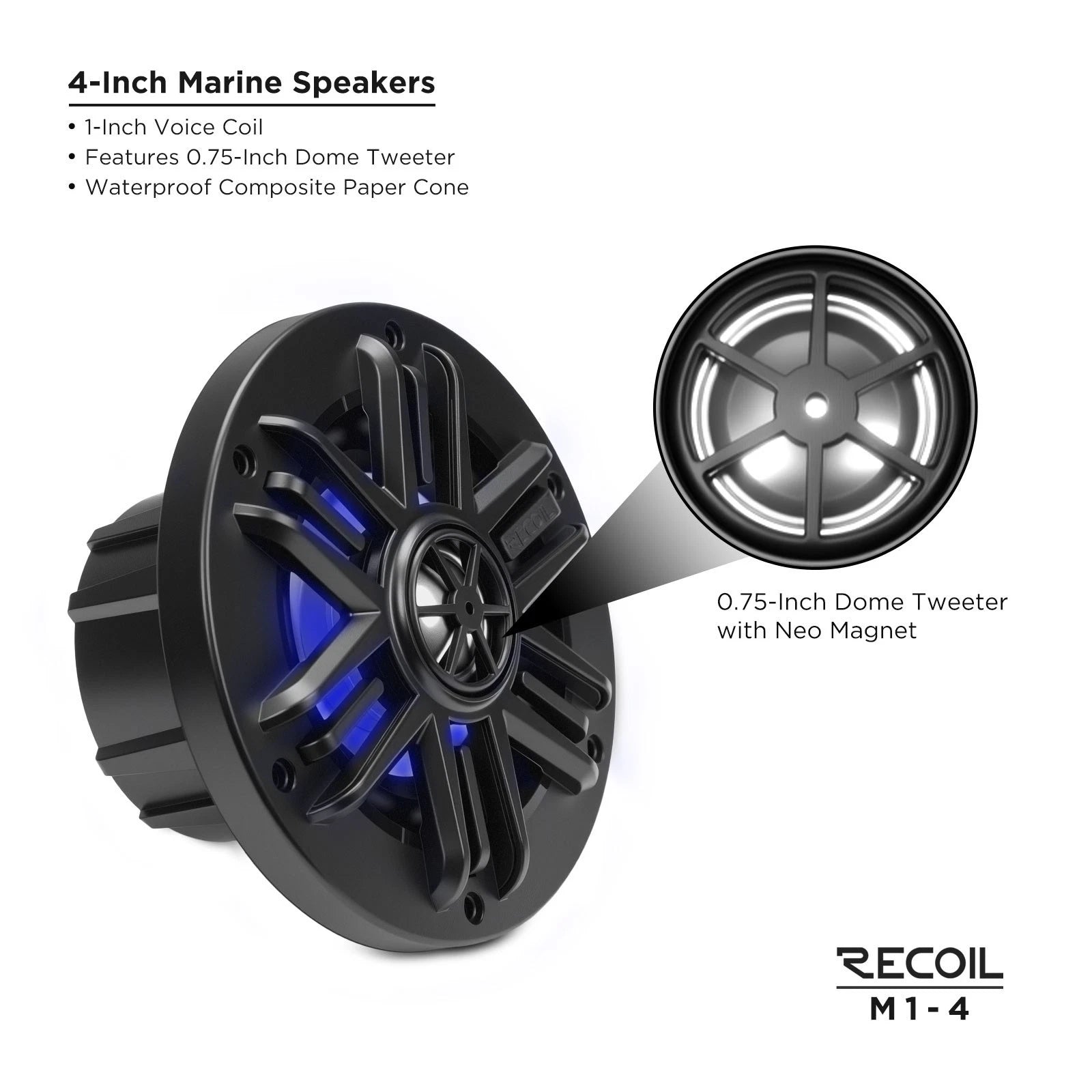 M1-4 4" Marine & Powersports Coaxial Speakers with RGB LED Lighting | 160W Max | Pair