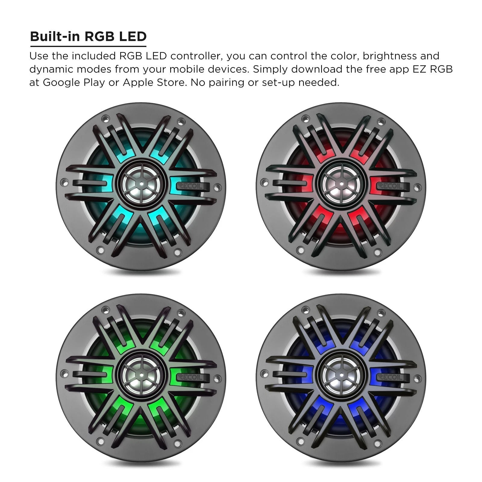 M1-4 4" Marine & Powersports Coaxial Speakers with RGB LED Lighting | 160W Max | Pair