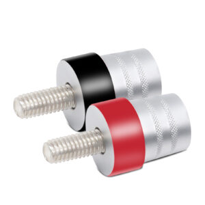 BTA8 Battery Terminal Adaptor M8 Screw to SAE Top Posts, Solid Brass, Marine-grade Satin Chrome Finish, Positive & Negative Pair