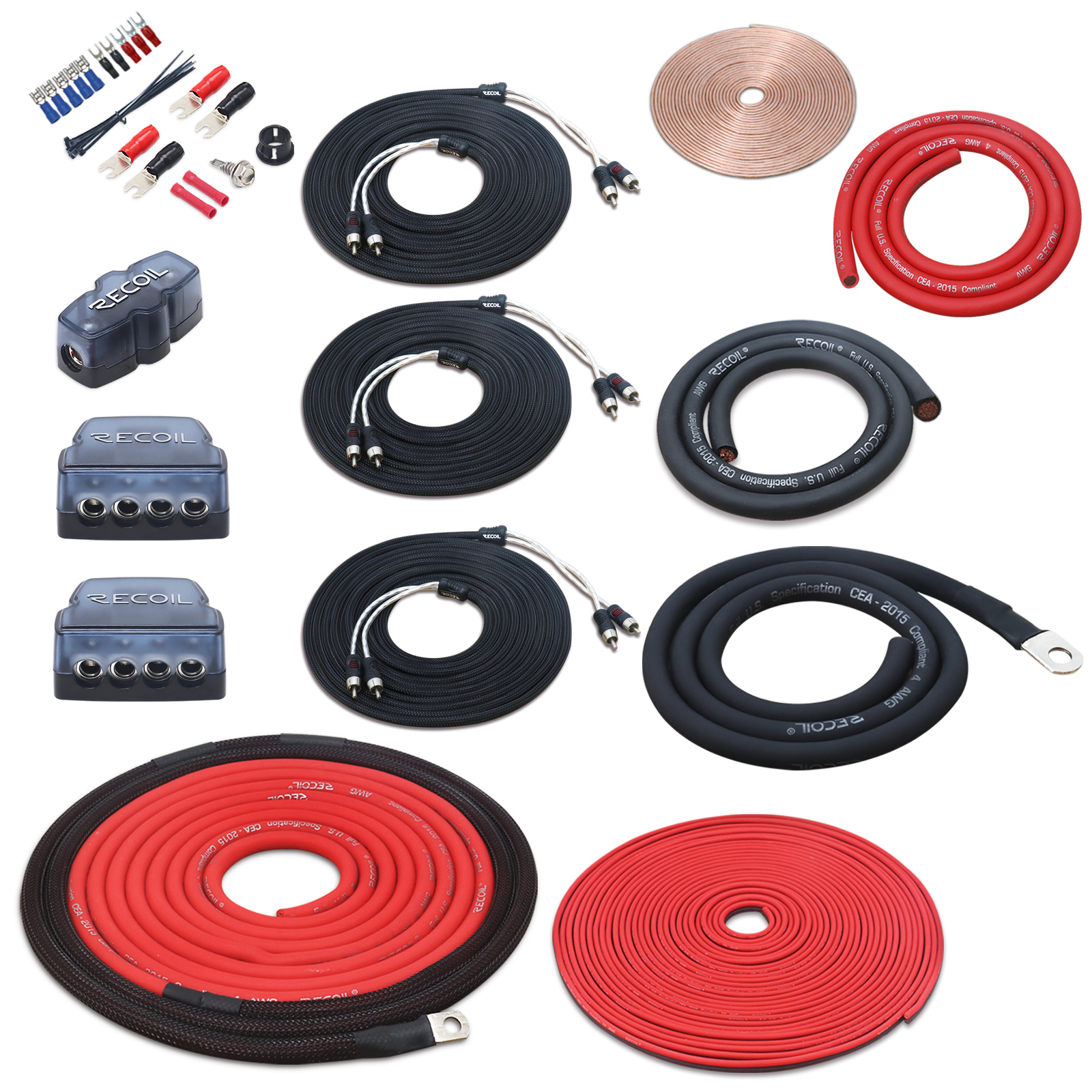 PCK0D True 0 Gauge 99.99% Oxygen Free Copper Car Audio Dual Amplifiers Complete Installation Wiring Kits