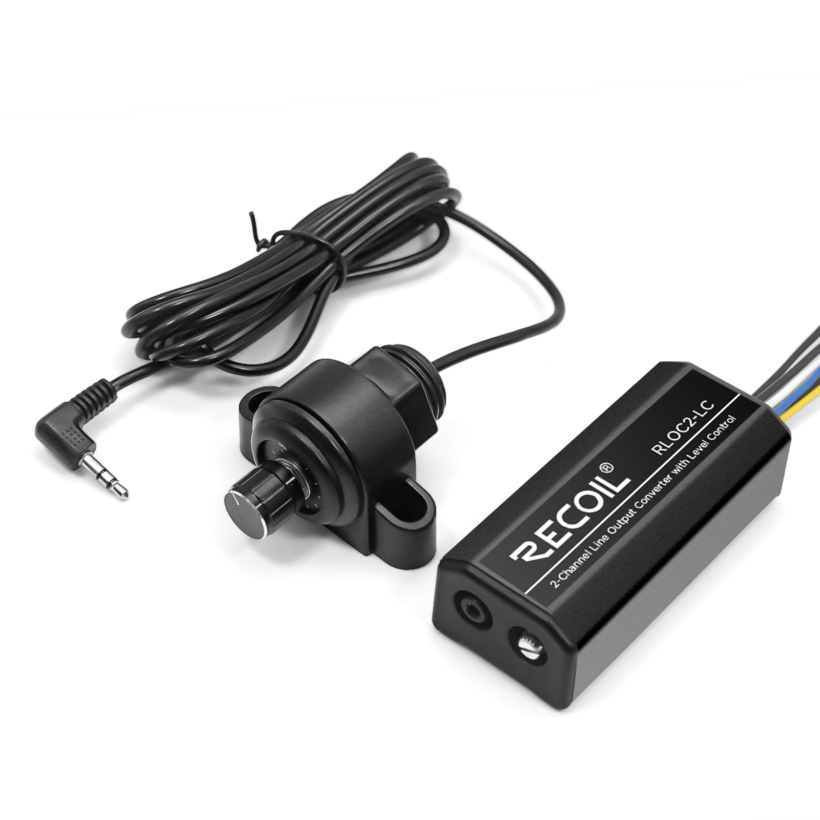 RLOC2-LC RLOC2 Two Channel Speaker Cable to RCA adjustable Line Output Converter with Bass Level Controller
