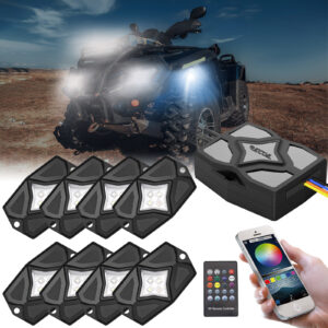 RLK8 Waterproof RGBW LED Rock Lights 8 Pods, Underglow Multicolor LED Light for Car Truck ATV UTV SUV Off-road Boat, Bluetooth APP and RF Remote Controller, Music Mode