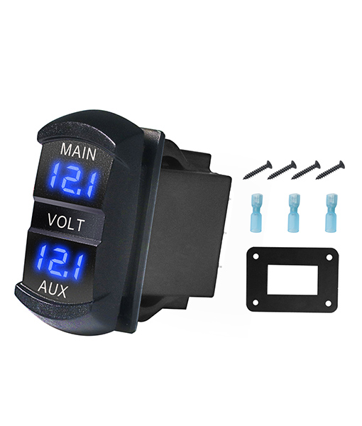 SDV-B Snap-in Double Voltmeter, Blue LED Display, Rocker Switch Style Voltage, Monitor with Adaptor Plate for Car, RV, Truck, UTV, Boat, Dual Battery Packs